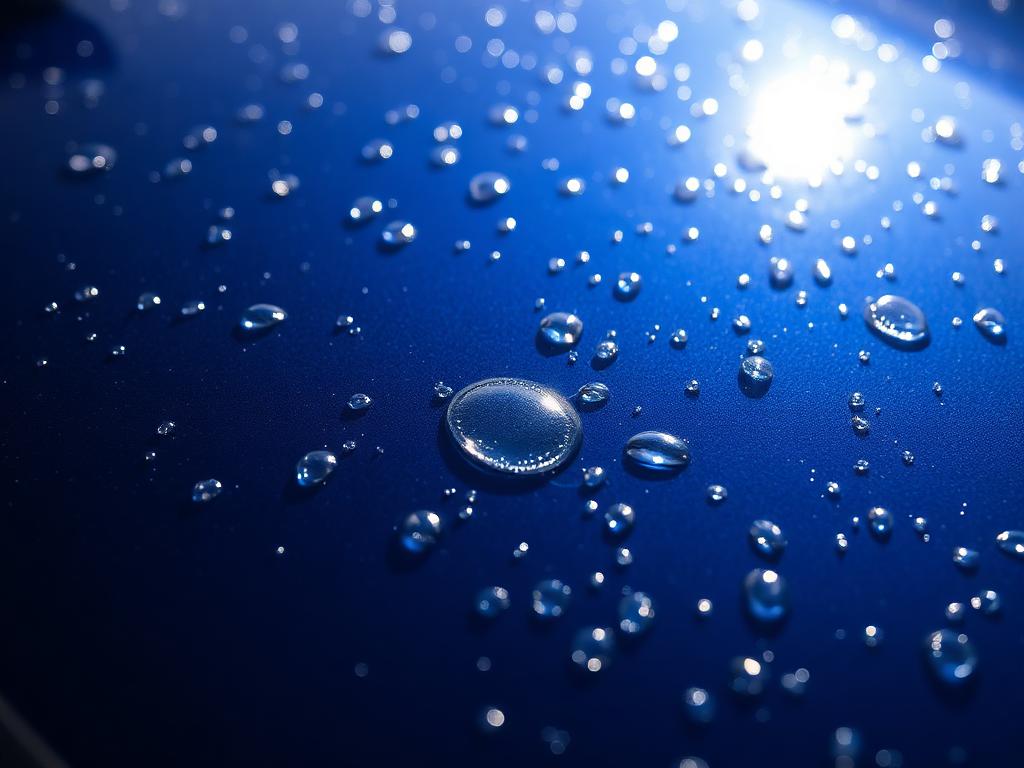 Water beading on a ceramic coated blue panel