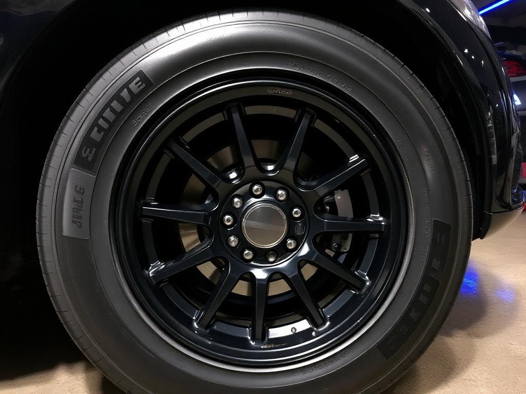 Clean black alloy wheel with fresh tire shine